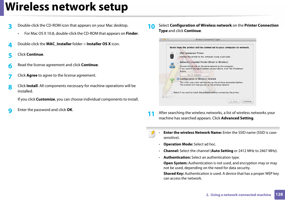 Wireless network setup | Samsung SL-C410W-XAA User Manual | Page 128 / 232