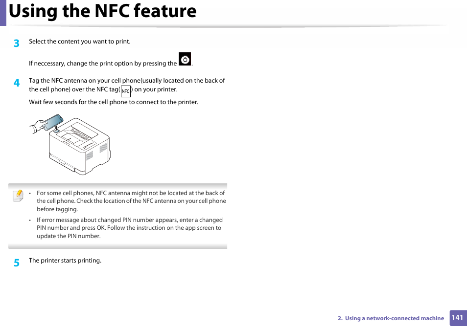 Using the nfc feature | Samsung SL-C410W-XAA User Manual | Page 141 / 232