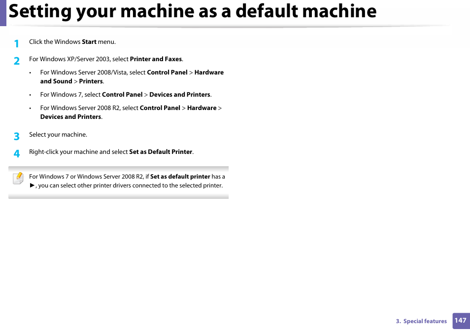 Setting your machine as a default machine | Samsung SL-C410W-XAA User Manual | Page 147 / 232