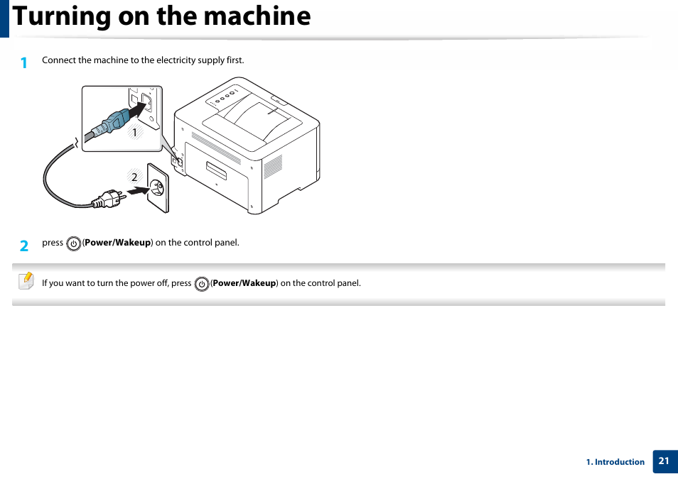 Turning on the machine | Samsung SL-C410W-XAA User Manual | Page 21 / 232