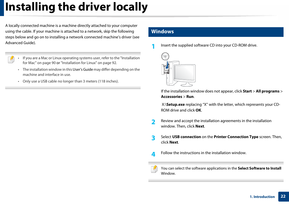 Installing the driver locally, Windows | Samsung SL-C410W-XAA User Manual | Page 22 / 232