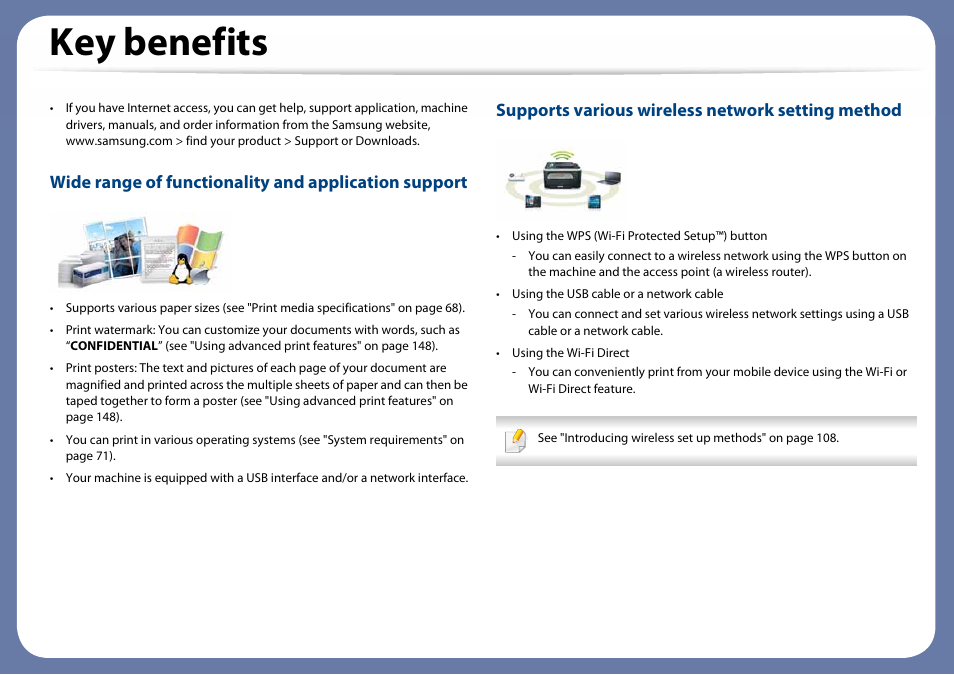 Key benefits, Supports various wireless network setting method | Samsung SL-C410W-XAA User Manual | Page 5 / 232