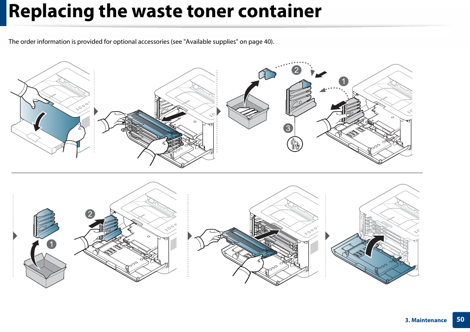 Replacing the waste toner container | Samsung SL-C410W-XAA User Manual | Page 50 / 232