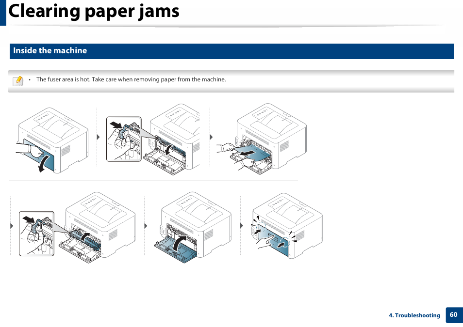 Clearing paper jams, Inside the machine | Samsung SL-C410W-XAA User Manual | Page 60 / 232