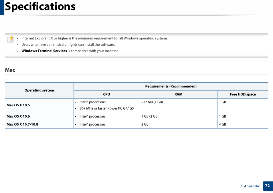 Specifications | Samsung SL-C410W-XAA User Manual | Page 72 / 232