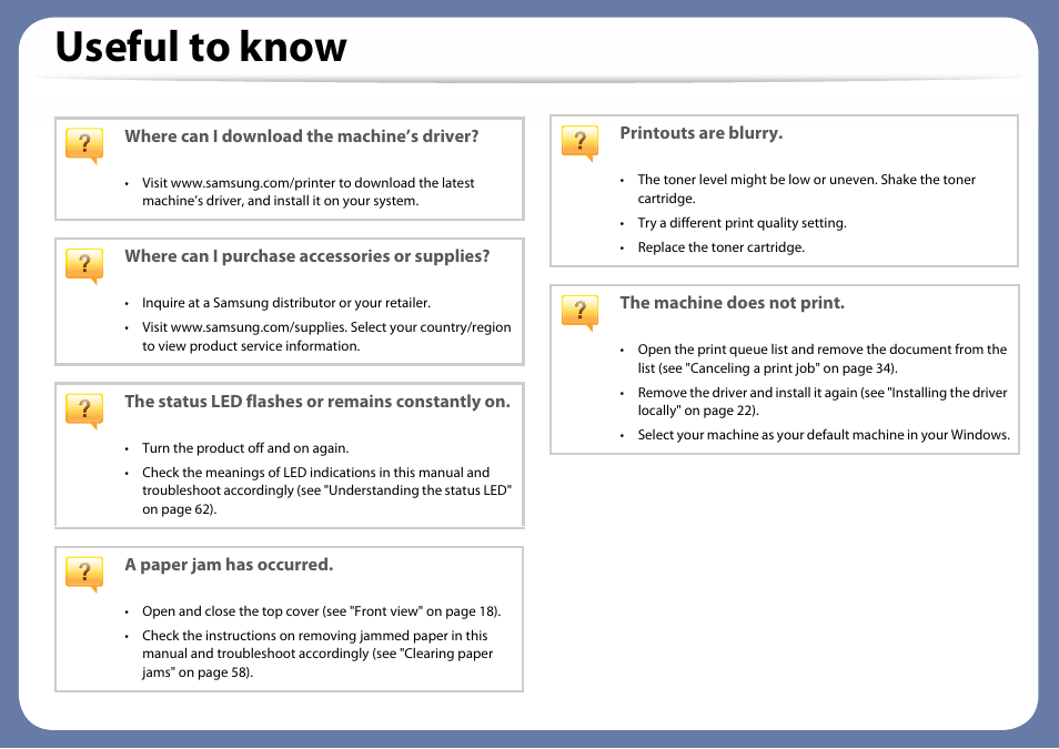 Useful to know | Samsung SL-C410W-XAA User Manual | Page 9 / 232