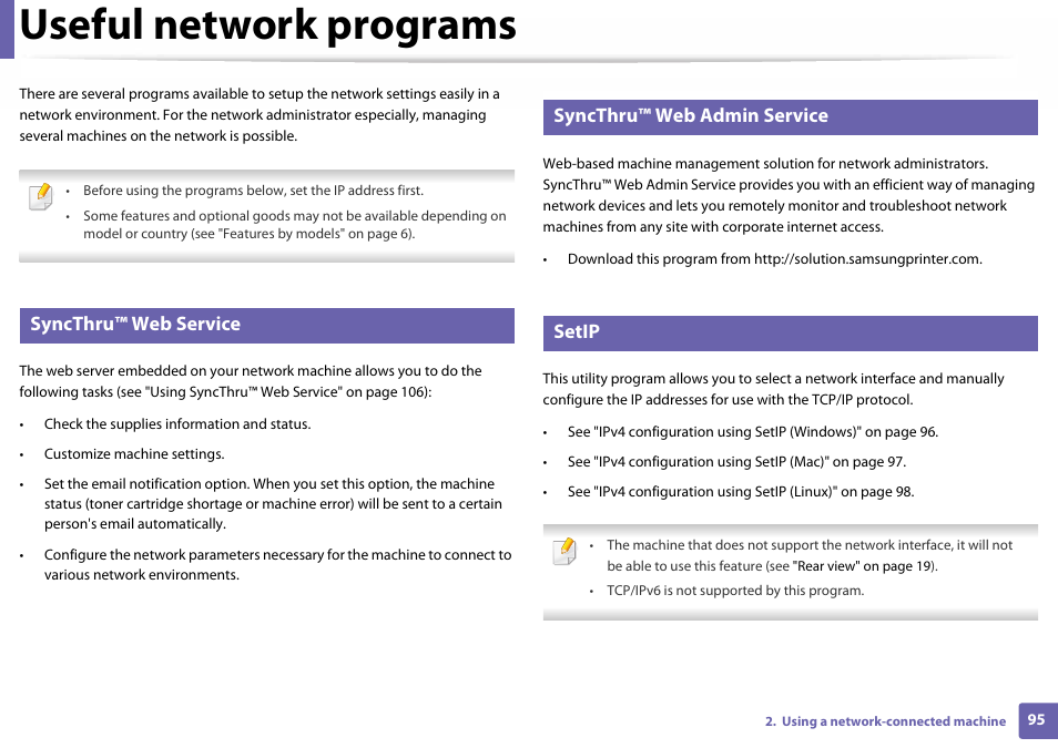 Useful network programs, Syncthru™ web service, Syncthru™ web admin service | Setip | Samsung SL-C410W-XAA User Manual | Page 95 / 232