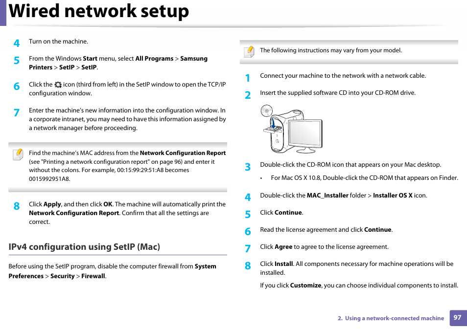 Wired network setup | Samsung SL-C410W-XAA User Manual | Page 97 / 232