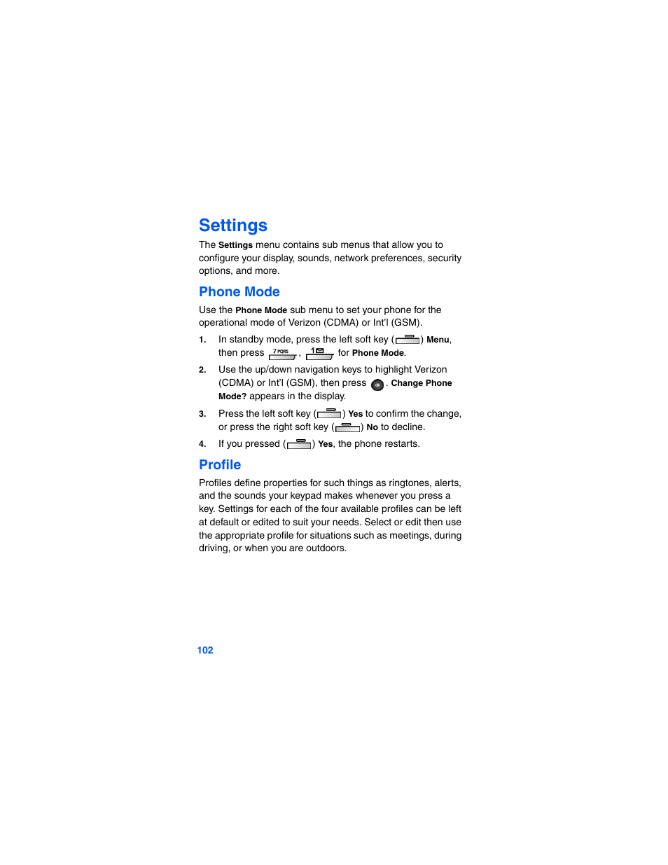 Settings, Phone mode, Profile | Samsung SCH-A790ZKVXAR User Manual | Page 110 / 198