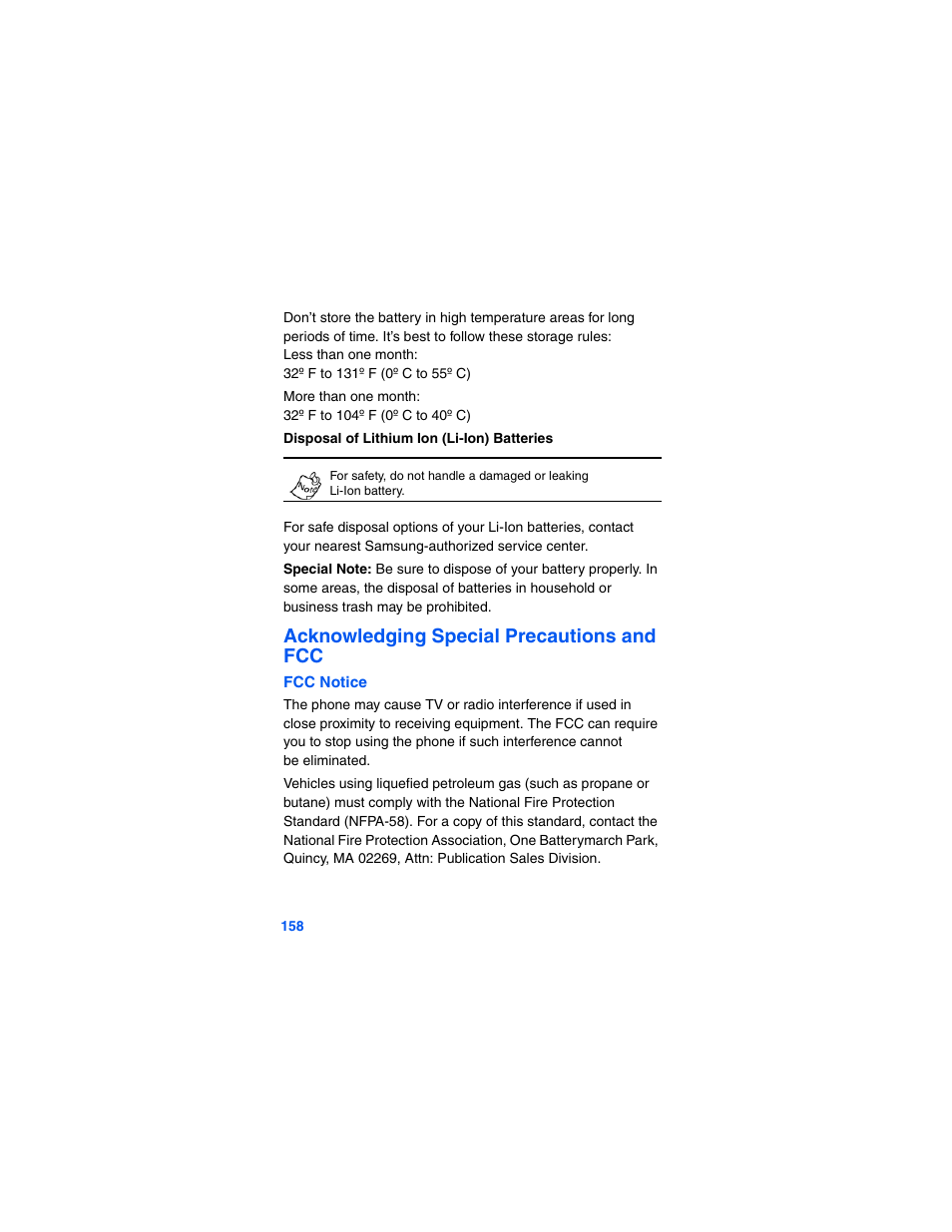 Acknowledging special precautions and fcc | Samsung SCH-A790ZKVXAR User Manual | Page 166 / 198