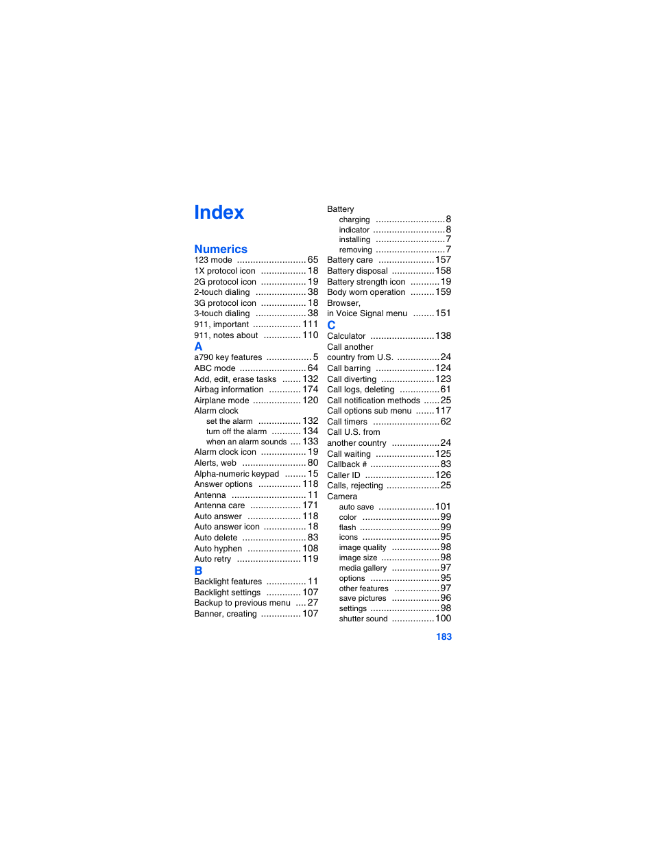 Index | Samsung SCH-A790ZKVXAR User Manual | Page 191 / 198