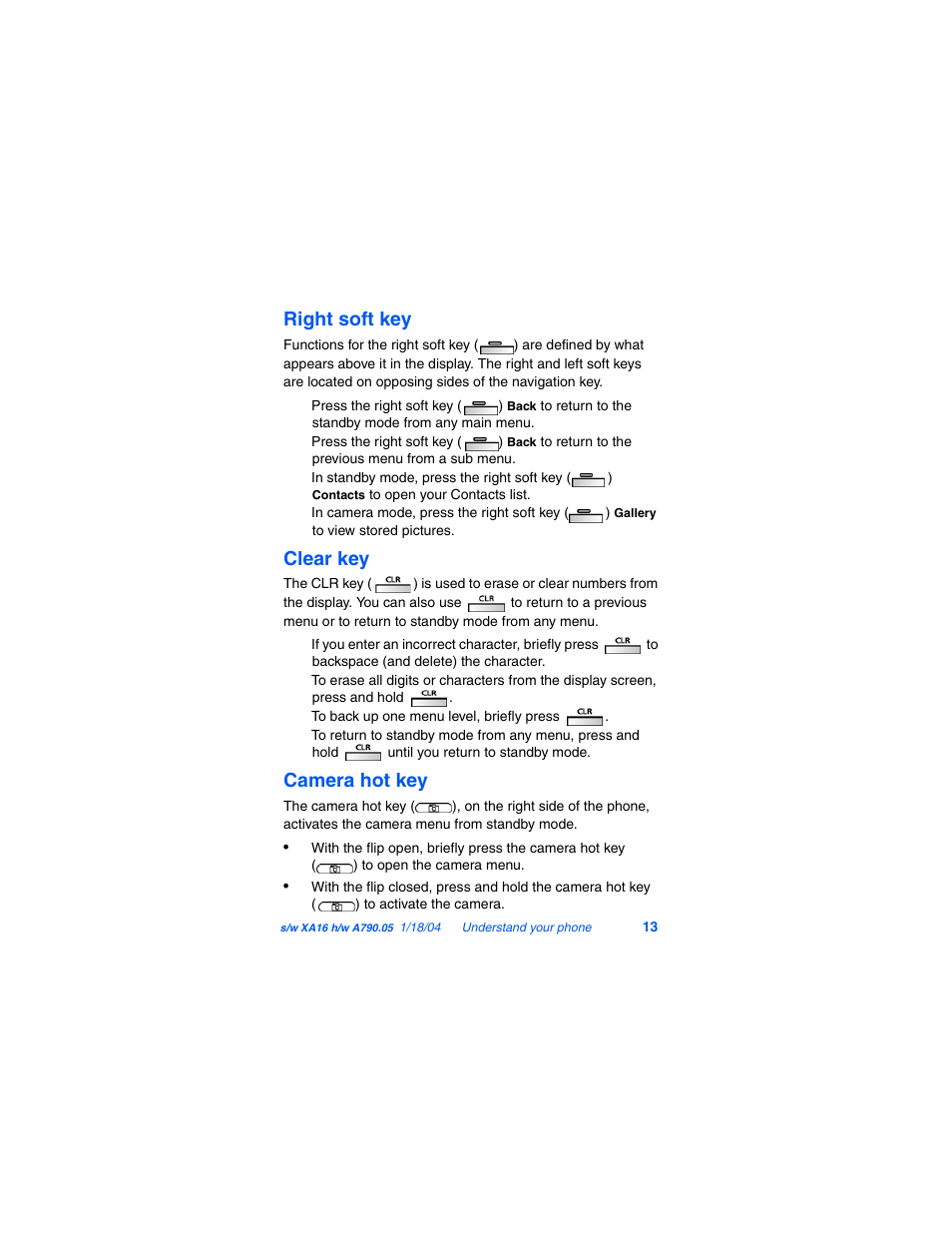 Right soft key, Clear key, Camera hot key | Samsung SCH-A790ZKVXAR User Manual | Page 21 / 198