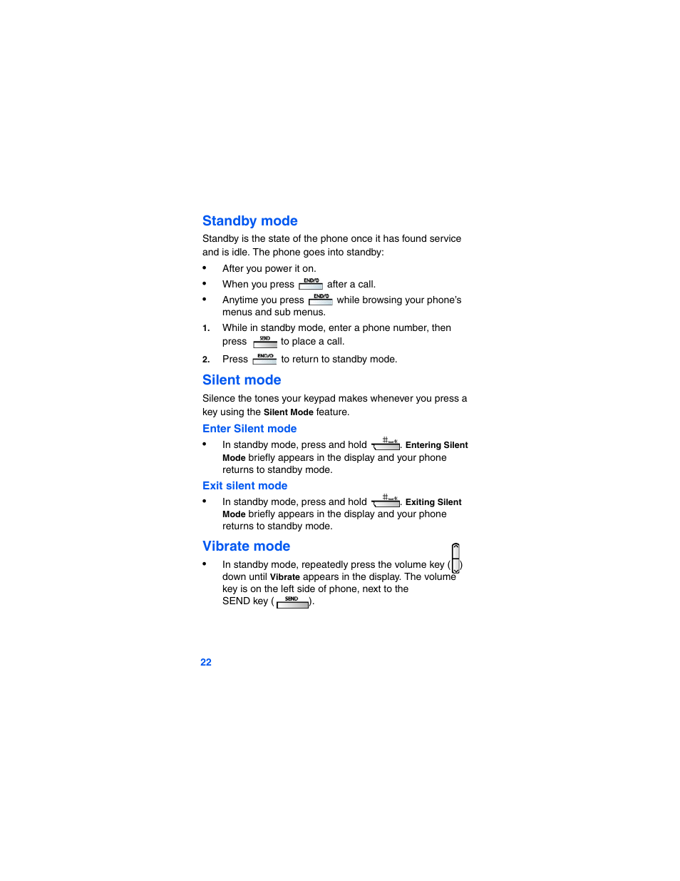 Standby mode, Silent mode, Vibrate mode | Samsung SCH-A790ZKVXAR User Manual | Page 30 / 198