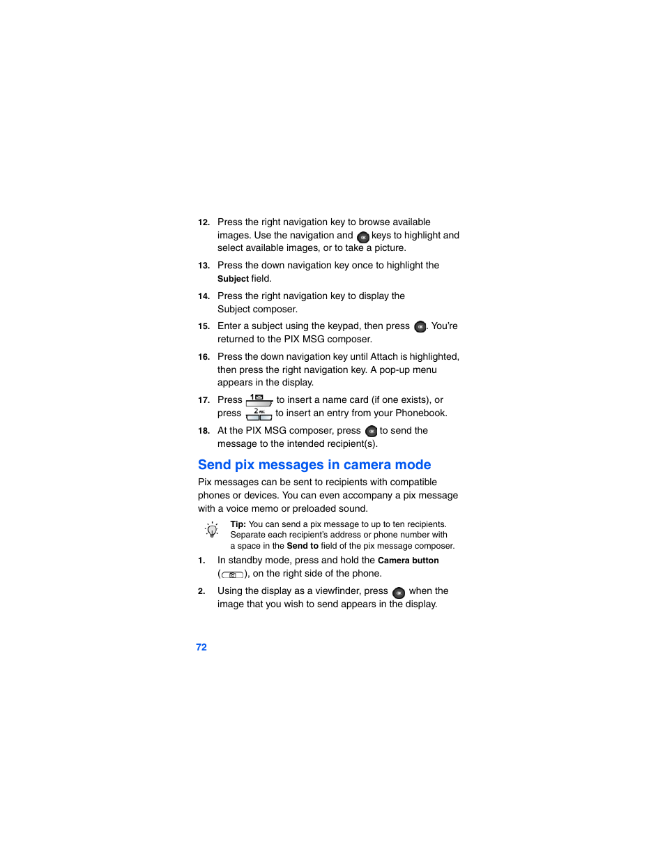 Send pix messages in camera mode | Samsung SCH-A790ZKVXAR User Manual | Page 80 / 198