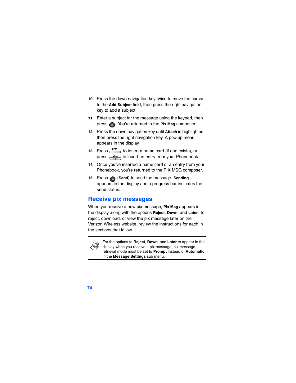 Receive pix messages | Samsung SCH-A790ZKVXAR User Manual | Page 82 / 198