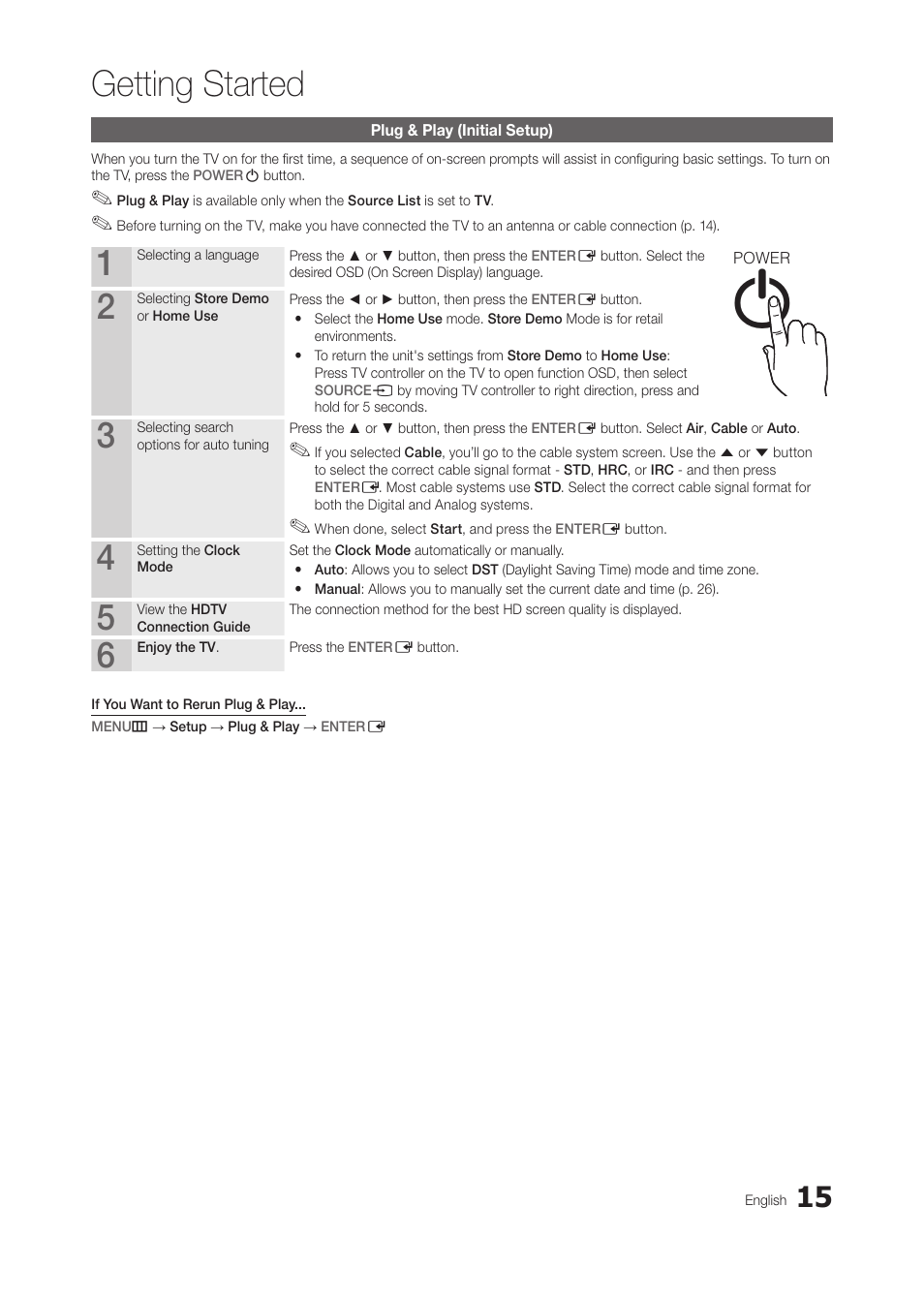 Plug & play (initial setup), Getting started, Info guide | Samsung LT28C570ND-ZA User Manual | Page 15 / 44