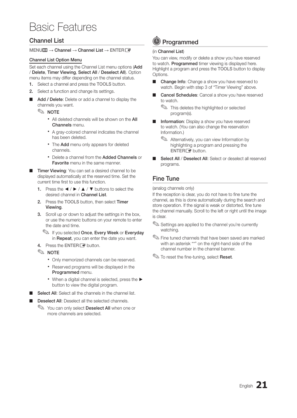 Basic features | Samsung LT28C570ND-ZA User Manual | Page 21 / 44