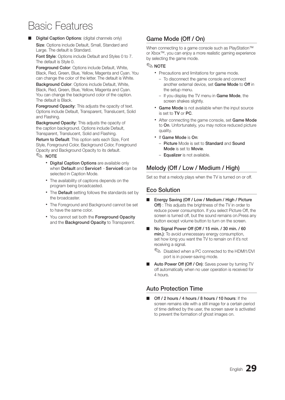 Basic features | Samsung LT28C570ND-ZA User Manual | Page 29 / 44