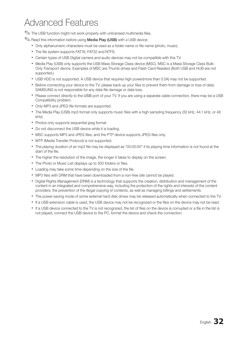 Advanced features | Samsung LT28C570ND-ZA User Manual | Page 32 / 44