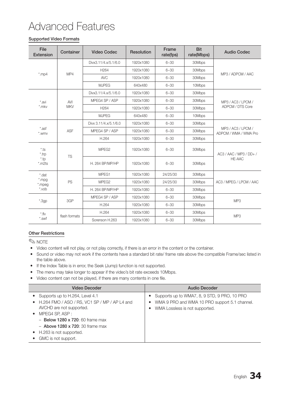 Advanced features | Samsung LT28C570ND-ZA User Manual | Page 34 / 44