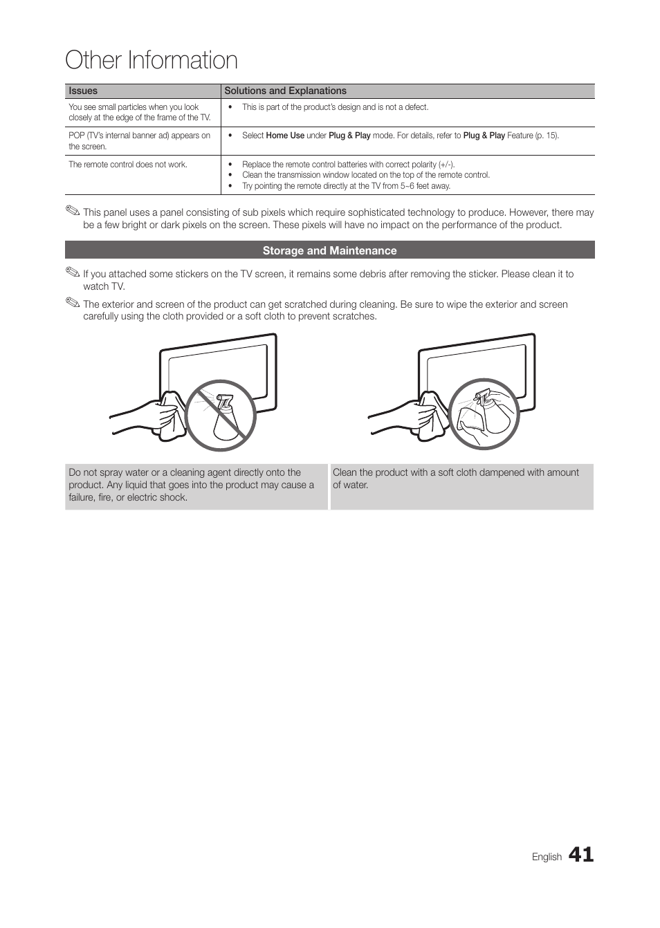 Storage and maintenance, Other information | Samsung LT28C570ND-ZA User Manual | Page 41 / 44