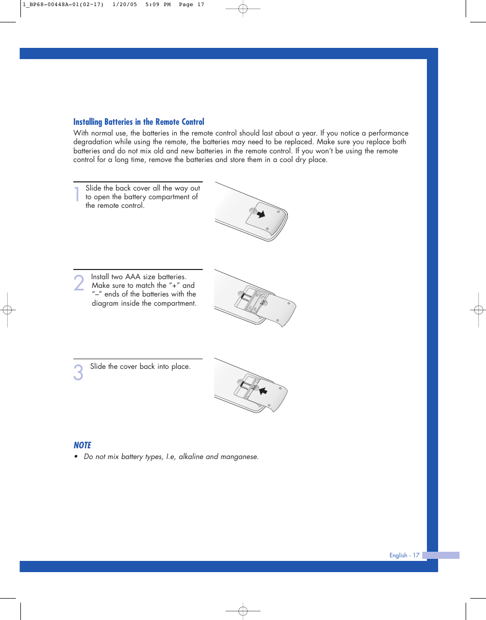 Samsung HLR5087WX-XAA User Manual | Page 17 / 104