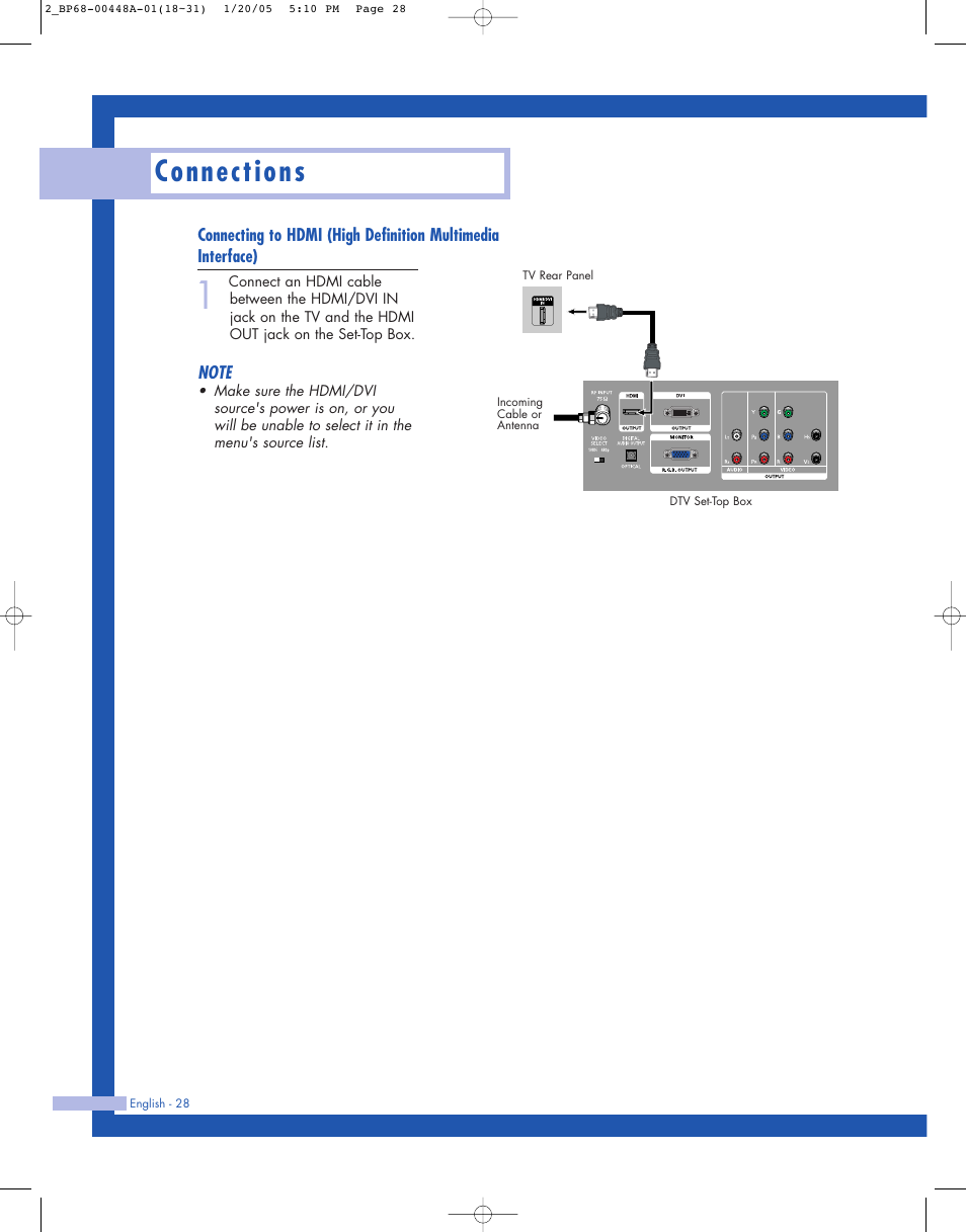 Connections | Samsung HLR5087WX-XAA User Manual | Page 28 / 104