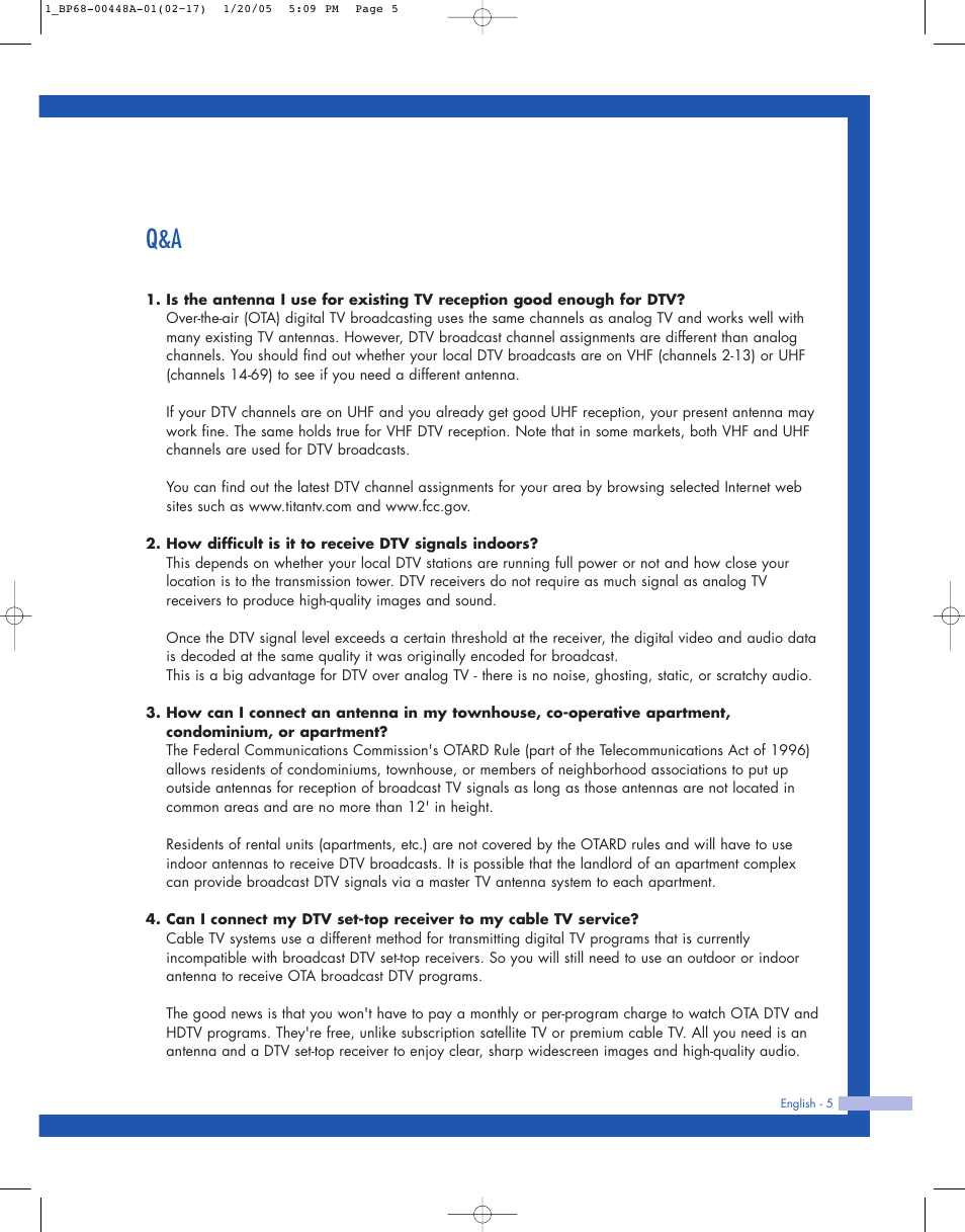 Samsung HLR5087WX-XAA User Manual | Page 5 / 104