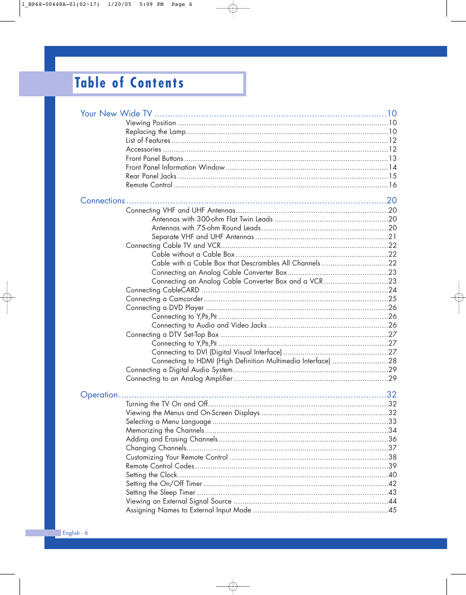 Samsung HLR5087WX-XAA User Manual | Page 6 / 104