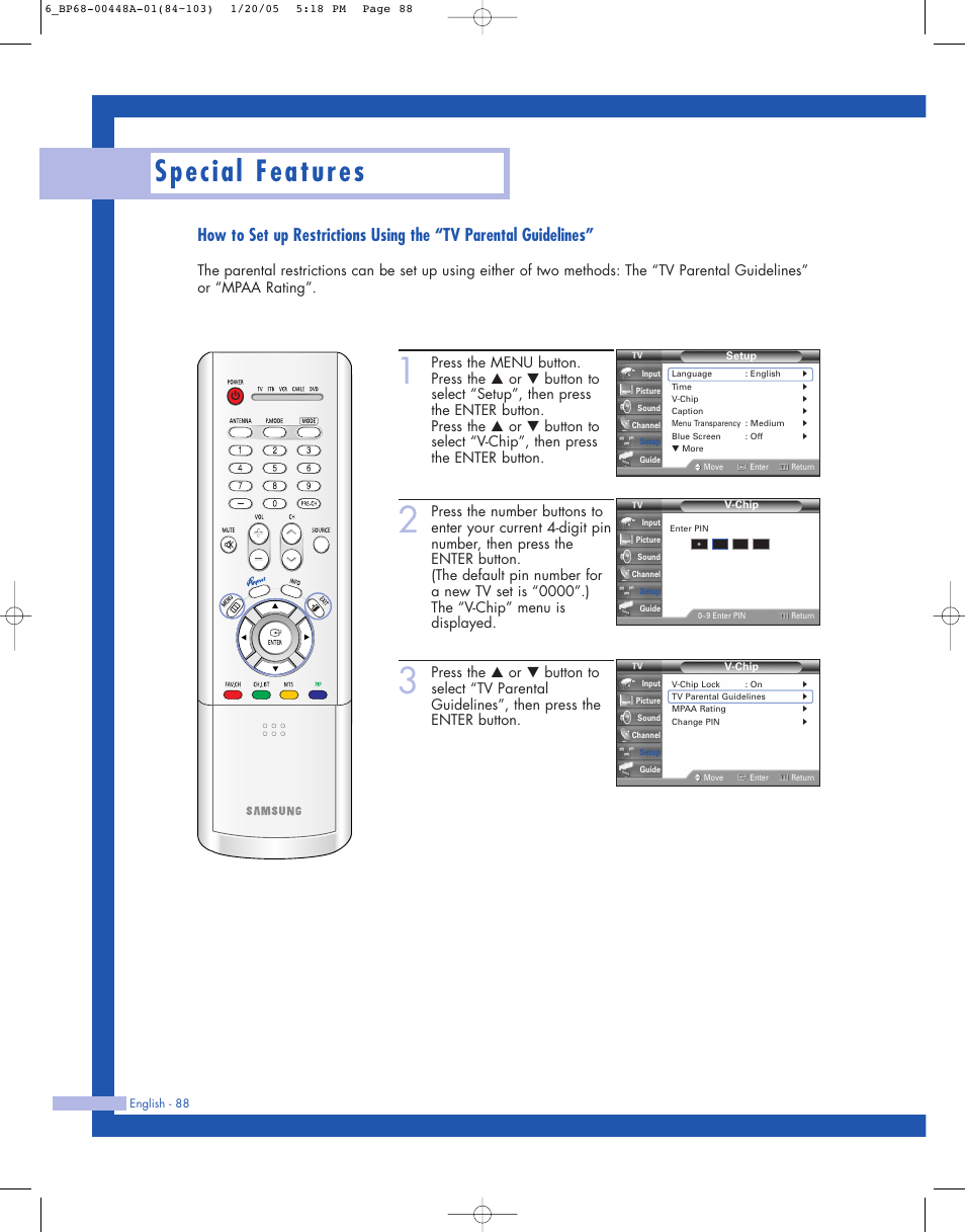 Special features | Samsung HLR5087WX-XAA User Manual | Page 88 / 104