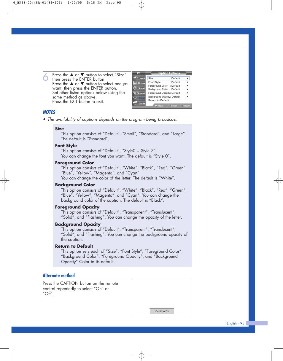 Alternate method | Samsung HLR5087WX-XAA User Manual | Page 95 / 104