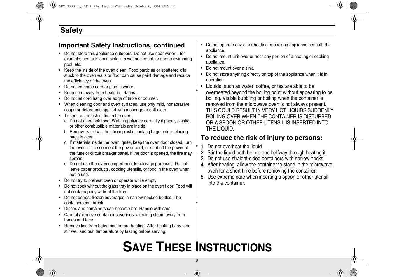 Hese, Nstructions, Safety | Samsung MW1980STD-XAP User Manual | Page 3 / 28