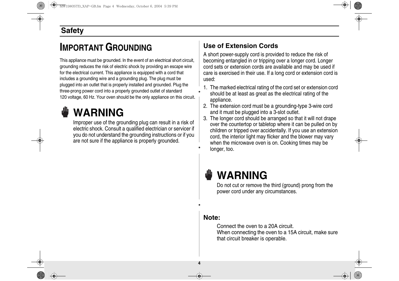 Warning, Mportant, Rounding | Samsung MW1980STD-XAP User Manual | Page 4 / 28