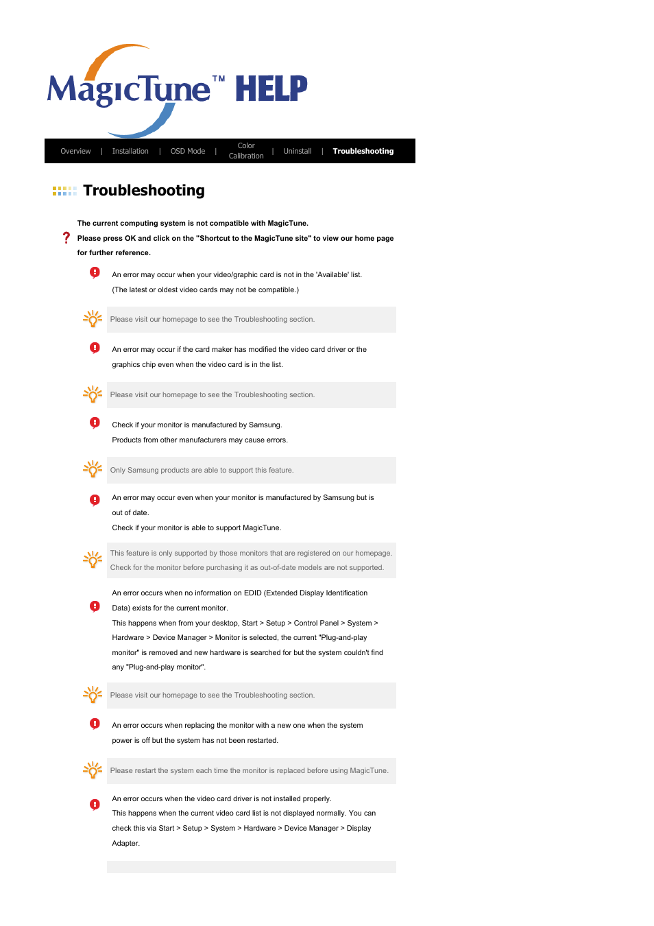 Overview, Troubleshooting | Samsung LS24BRBAB-XAA User Manual | Page 54 / 84