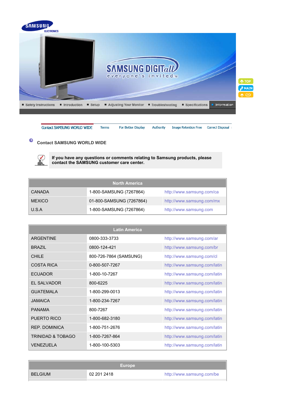 Information, Contact samsung world wide, Terms | Samsung LS24BRBAB-XAA User Manual | Page 77 / 84