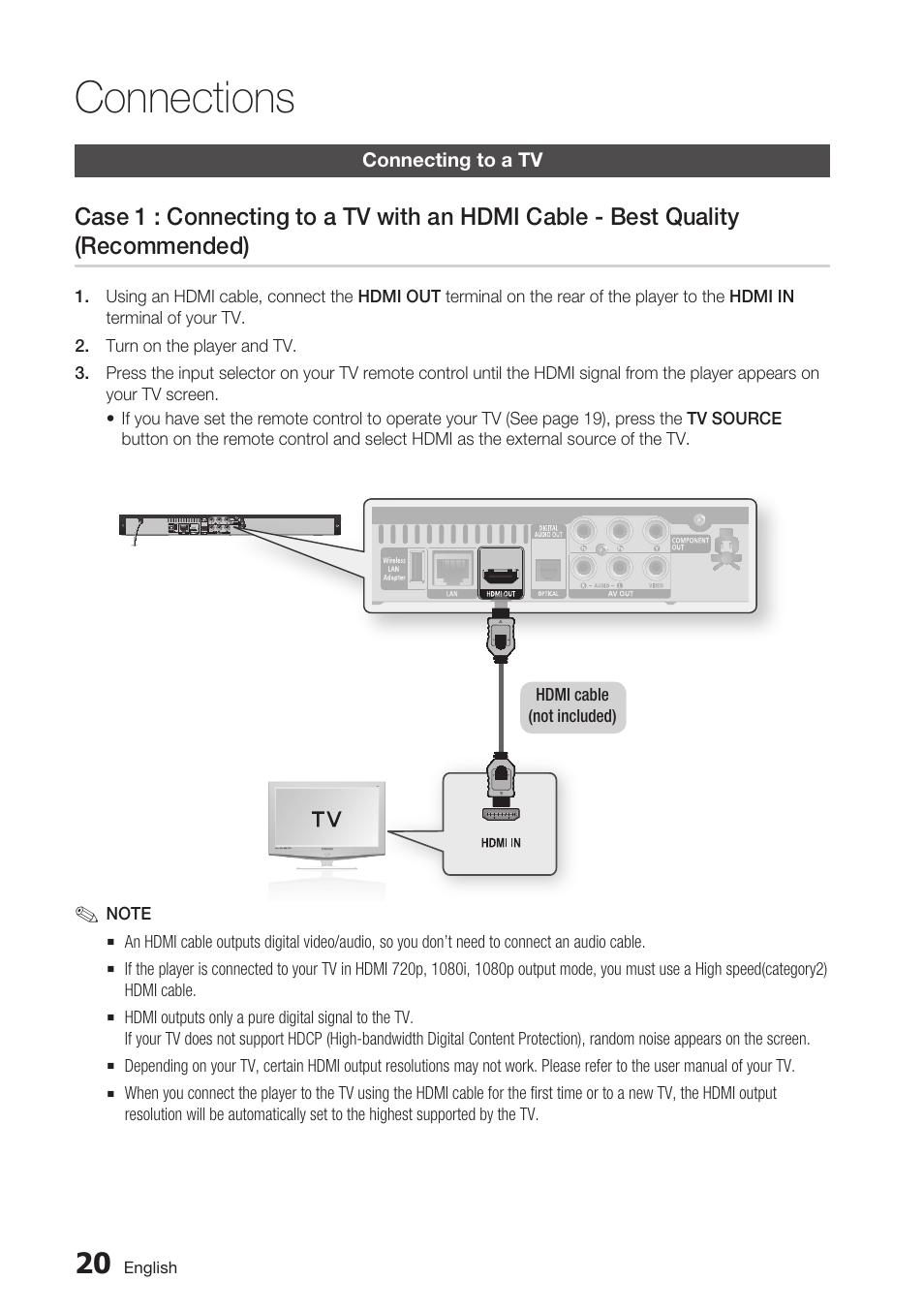 Connections, Connecting to a tv | Samsung BD-C5500C-XAA User Manual | Page 20 / 68