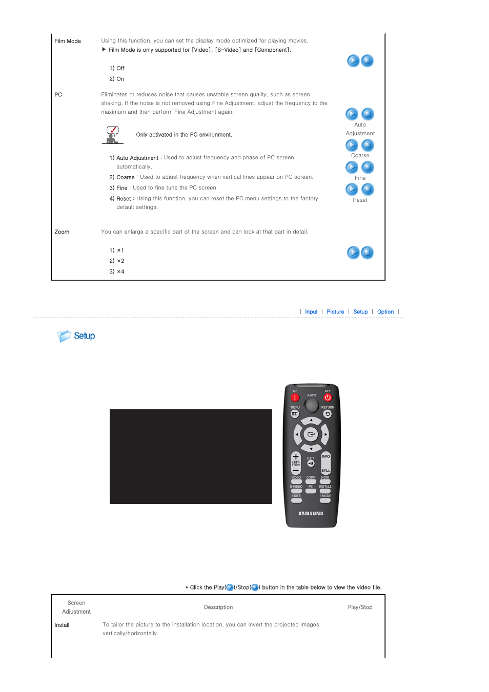 Setup | Samsung SPD400SX-ZA User Manual | Page 28 / 38
