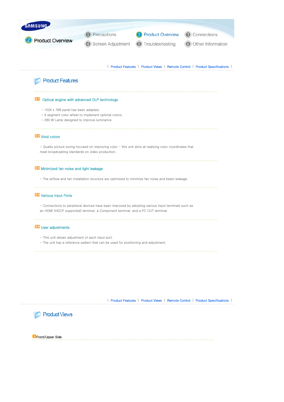 Product overview, Product features, Product views | Samsung SPD400SX-ZA User Manual | Page 8 / 38