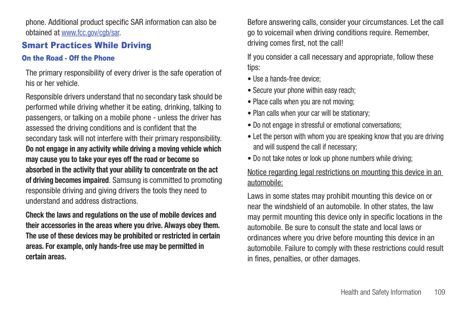 Smart practices while driving, On the road - off the phone | Samsung SCH-R680WRAUSC User Manual | Page 113 / 141