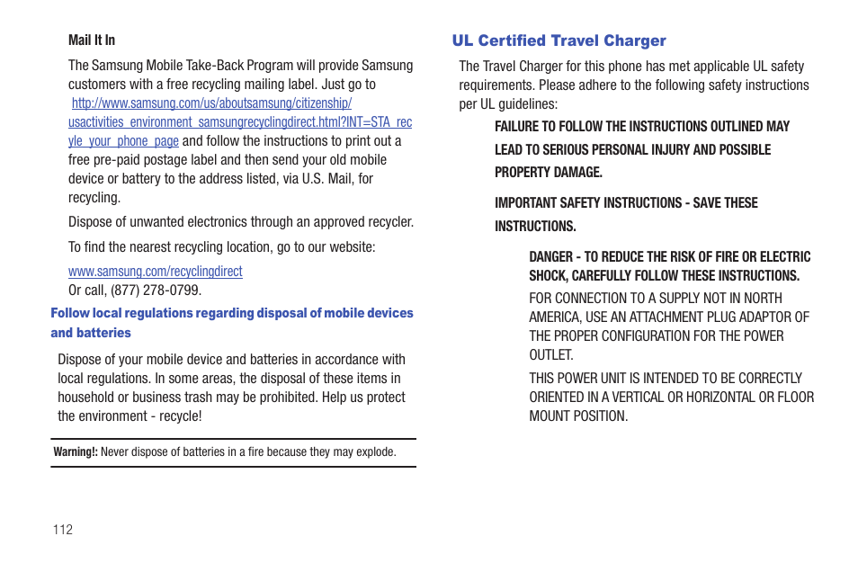 Ul certified travel charger | Samsung SCH-R680WRAUSC User Manual | Page 116 / 141