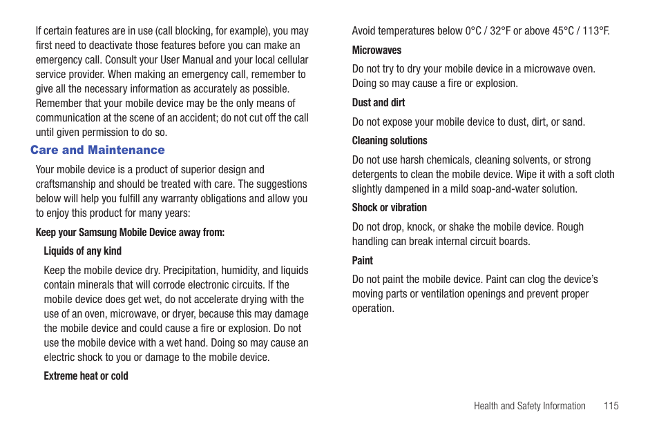 Care and maintenance | Samsung SCH-R680WRAUSC User Manual | Page 119 / 141