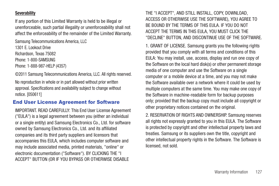 End user license agreement for software | Samsung SCH-R680WRAUSC User Manual | Page 131 / 141