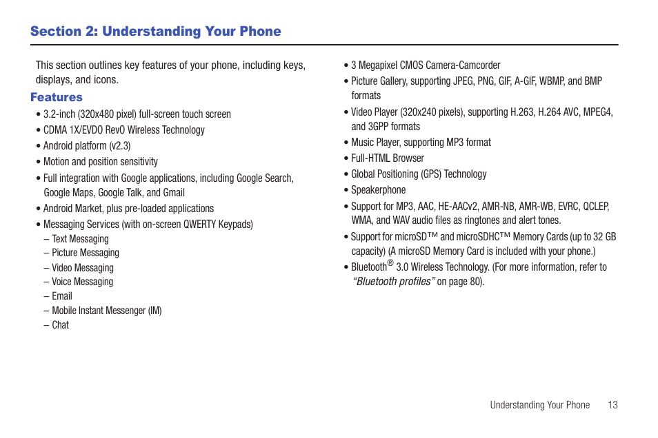 Section 2: understanding your phone, Features | Samsung SCH-R680WRAUSC User Manual | Page 17 / 141
