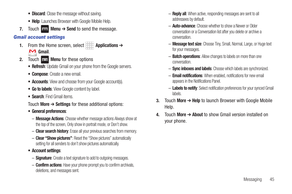Gmail account settings | Samsung SCH-R680WRAUSC User Manual | Page 49 / 141