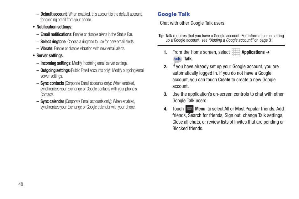 Google talk | Samsung SCH-R680WRAUSC User Manual | Page 52 / 141