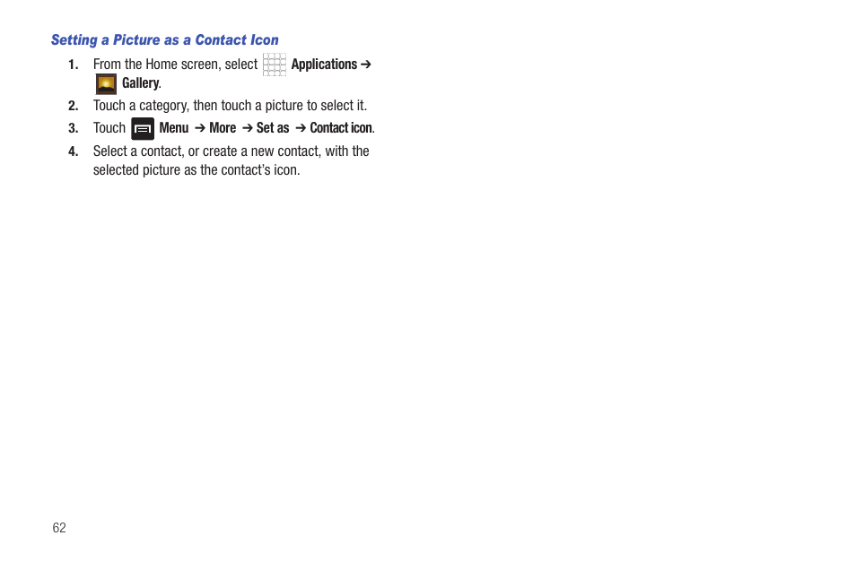 Setting a picture as a contact icon | Samsung SCH-R680WRAUSC User Manual | Page 66 / 141