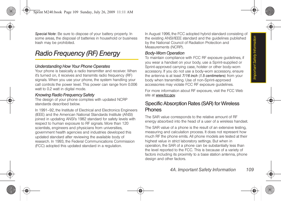 Radio frequency (rf) energy | Samsung SPH-M240ZKASPR User Manual | Page 121 / 137