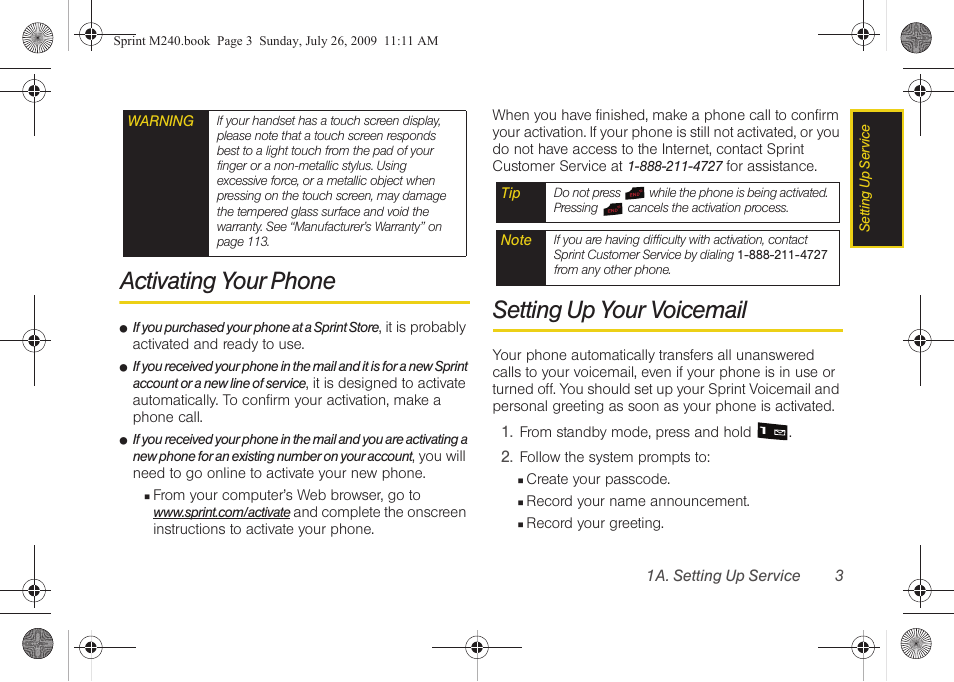 Activating your phone, Setting up your voicemail | Samsung SPH-M240ZKASPR User Manual | Page 15 / 137