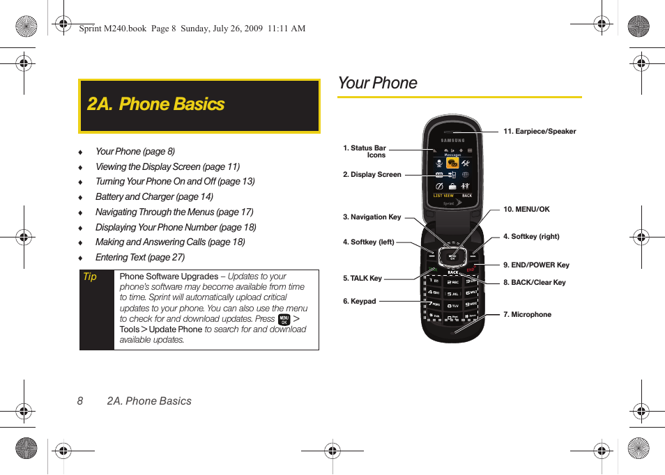 2a. phone basics, Your phone, 82a. phone basics | Samsung SPH-M240ZKASPR User Manual | Page 20 / 137