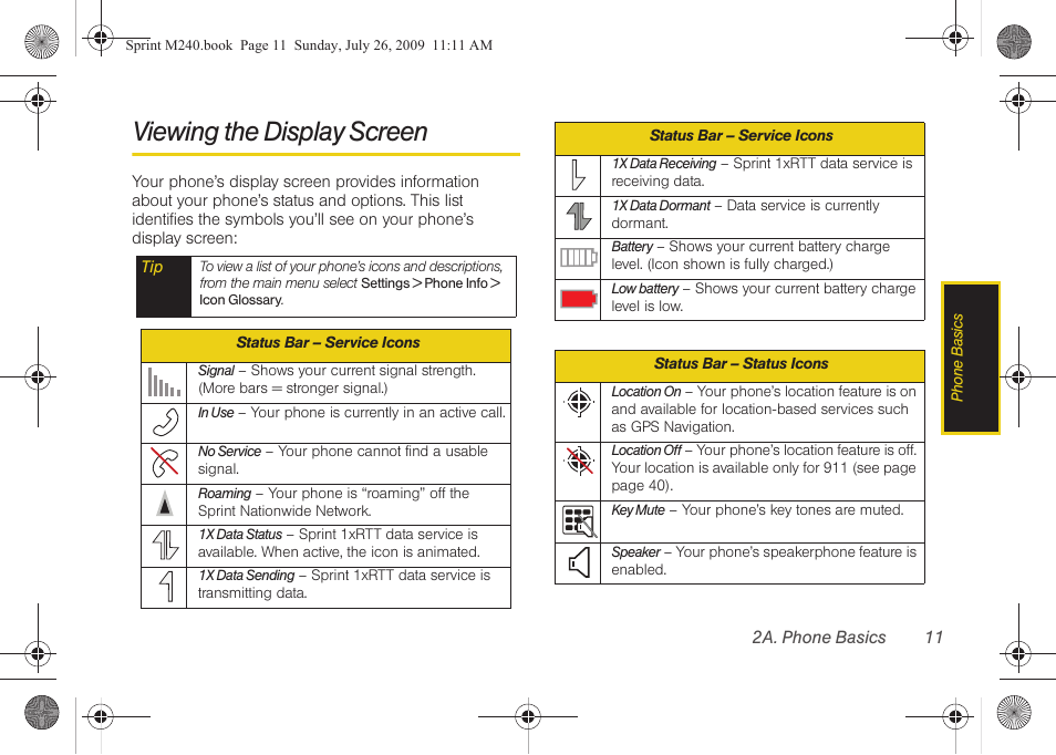 Viewing the display screen | Samsung SPH-M240ZKASPR User Manual | Page 23 / 137